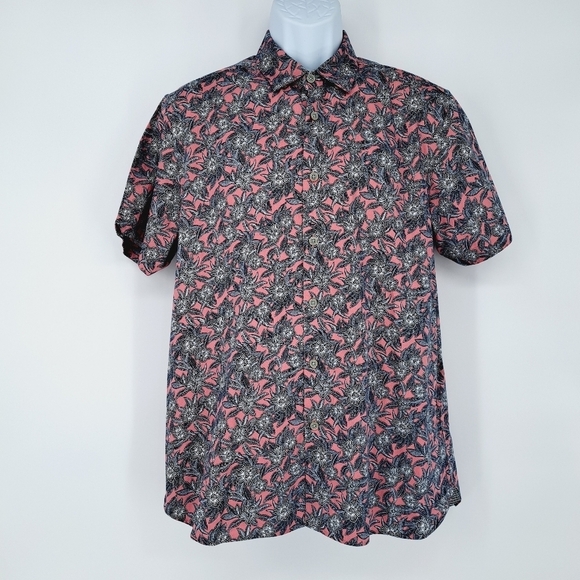 Ted Baker‎ London Pink Gray Tropical Hawaiian Flower Short Sleeve Button Down - Picture 1 of 10